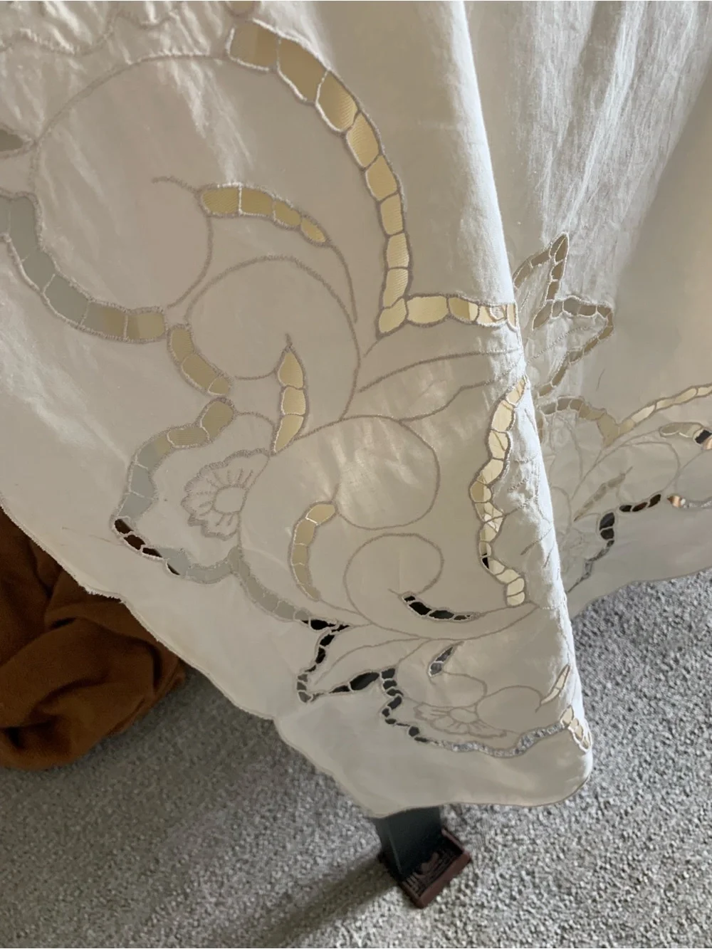 Vintage French Tablecloth or Bed Coverlet (shown on Queen bed) 104”x70” Pristine